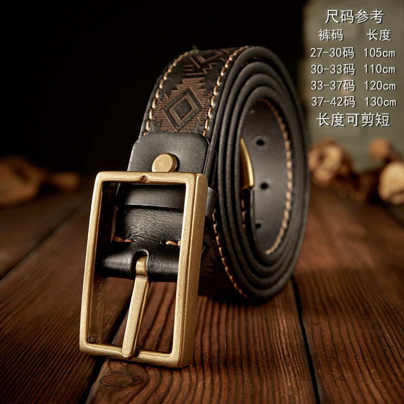 復古手工雙面兩用頭層牛皮針扣皮帶工裝牛仔褲真皮腰帶男士褲帶潮