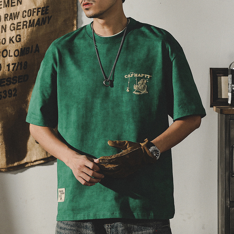 杰雷諾美式經典復古重磅T恤男短袖夏季潮牌寬鬆趣味印花半袖上衣T