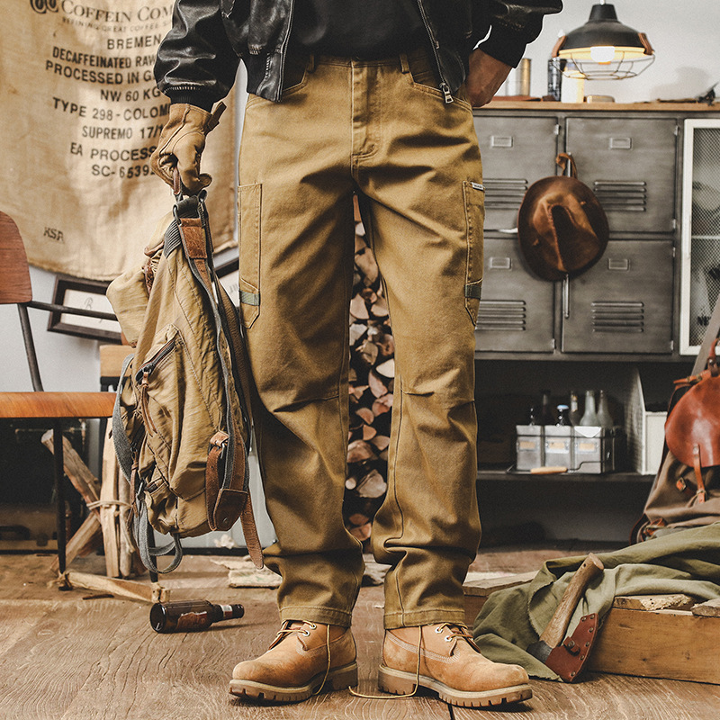 美式重磅複古工裝褲子男秋季潮牌寬松2024新款男士通勤直筒休閑褲