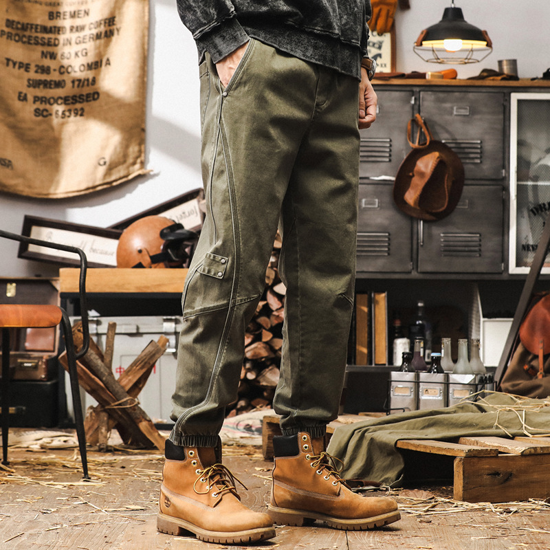 美式復古工裝褲男秋季2024新款潮牌休閒束腳長褲寬鬆水洗黑色褲子