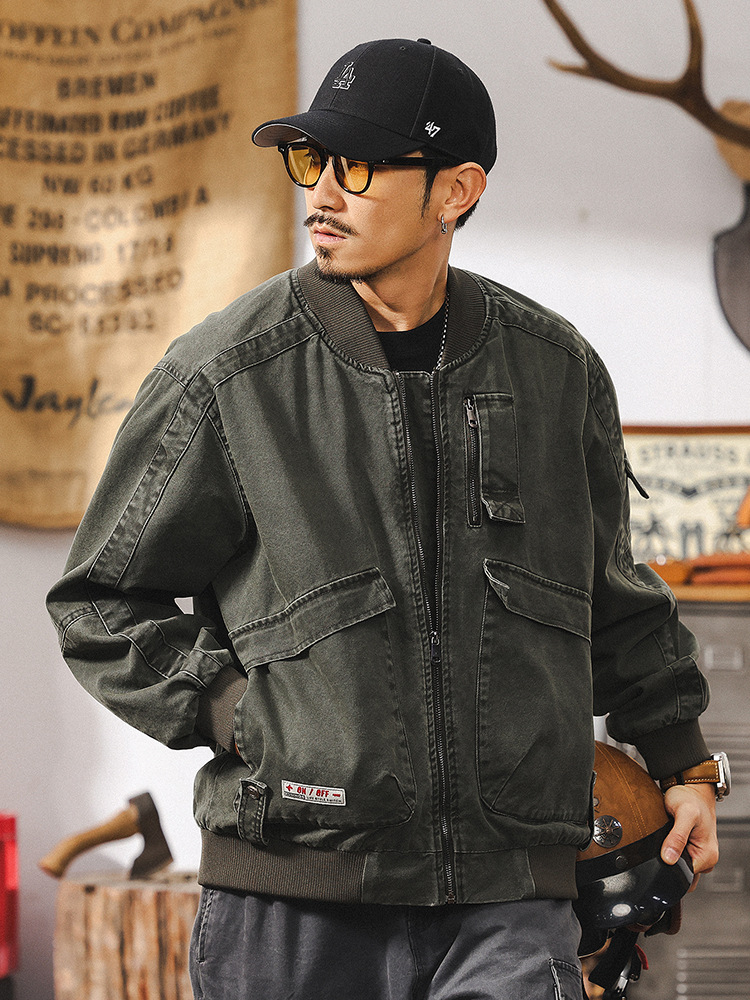 美式復古水洗做舊外套男春秋潮牌2025新款阿美咔嘰工裝飛行員夾克