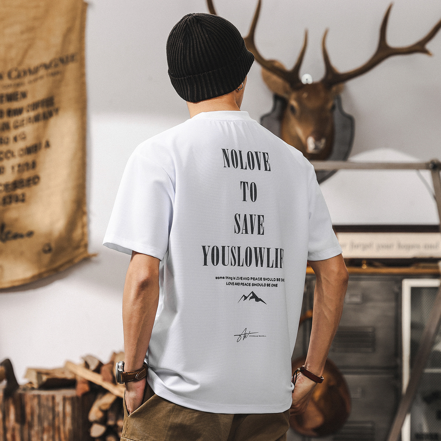 兼顧運動透氣薄款短袖T恤男夏季潮流美式復古山系印花寬鬆上衣男T