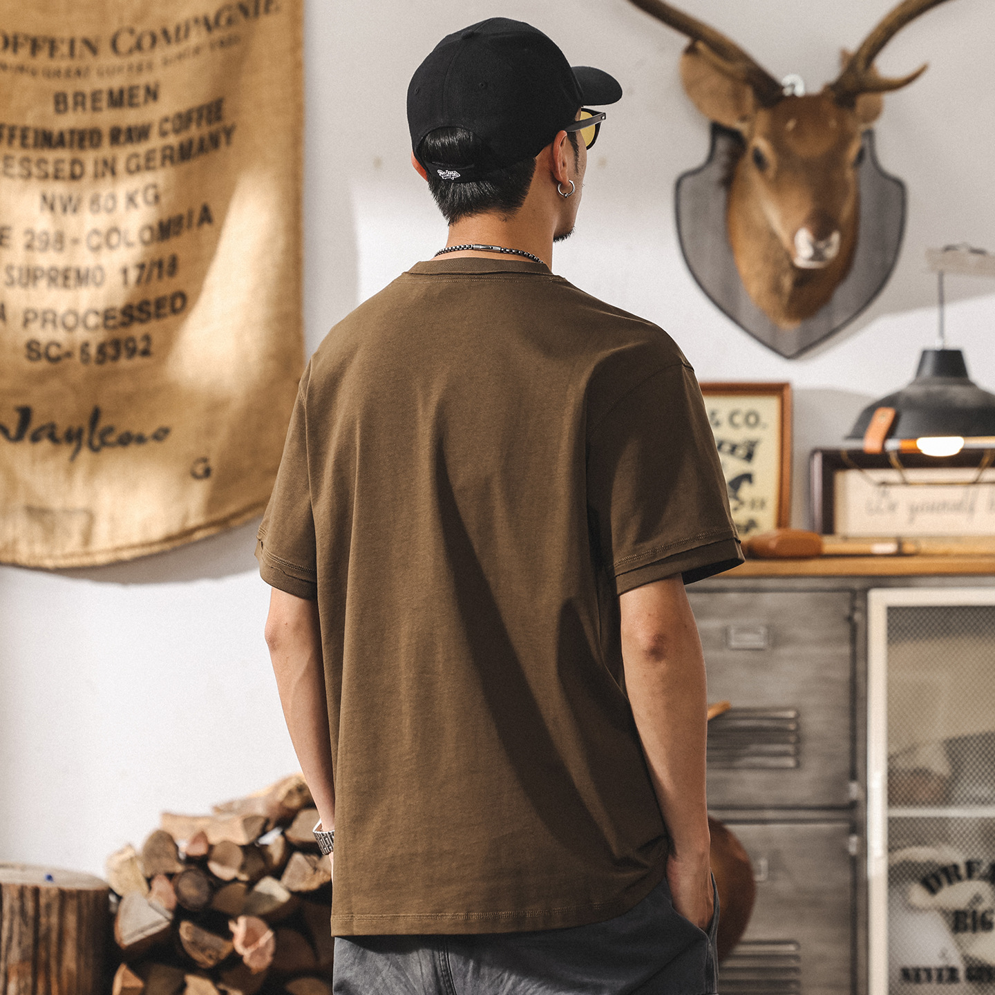 美式復古重磅T恤男士短袖寬鬆夏季新款拼接潮牌假兩件半袖男上衣T