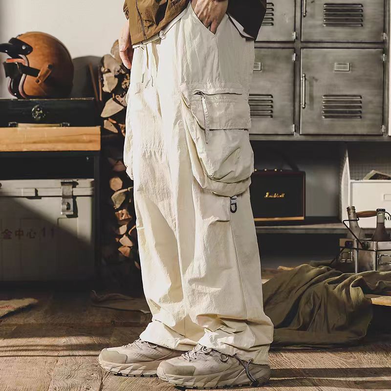 美式軍綠色工裝褲子男寬鬆直筒男士休閒褲山系速乾戶外機能衝鋒褲