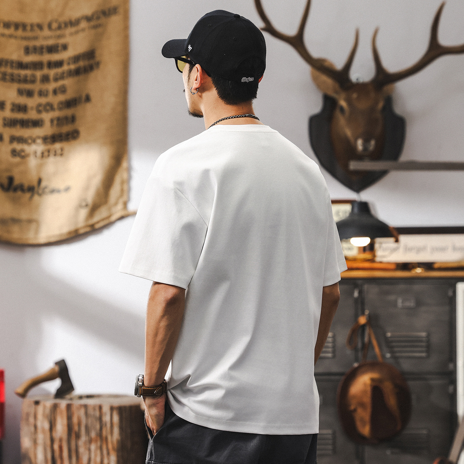 美式復古悟空刺繡短袖T恤夏季男裝2025新款潮牌寬鬆簡約男士上衣