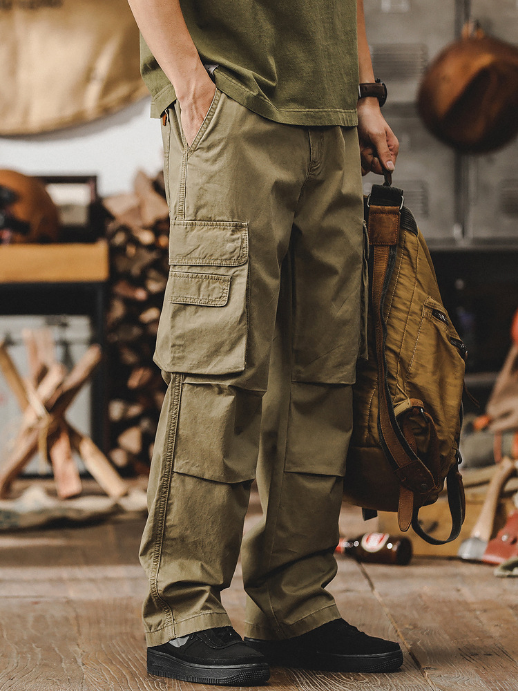 美式重磅復古工裝褲子男寬鬆直筒機能傘兵戶外獵裝戰術男士休閒褲