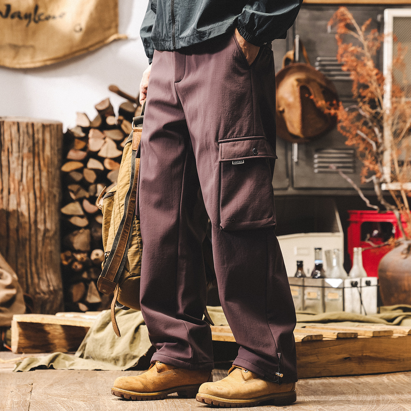 美式復古加絨工裝褲子男冬季新款加厚戶外傘兵褲寬鬆直筒休閒褲男