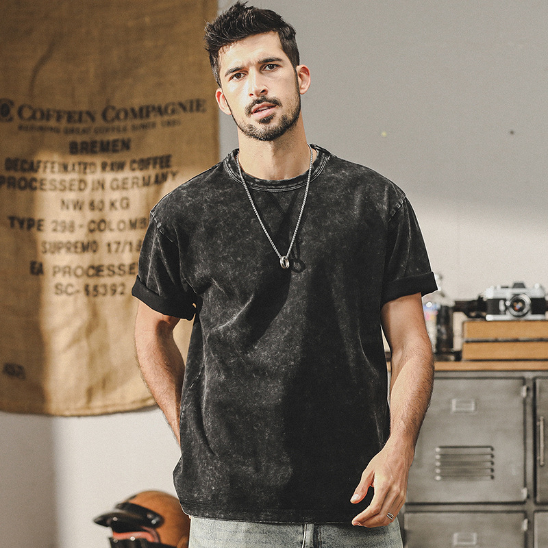 杰雷諾重磅T恤男短袖夏季2024新款美式雪花水洗寬鬆半袖男款體恤