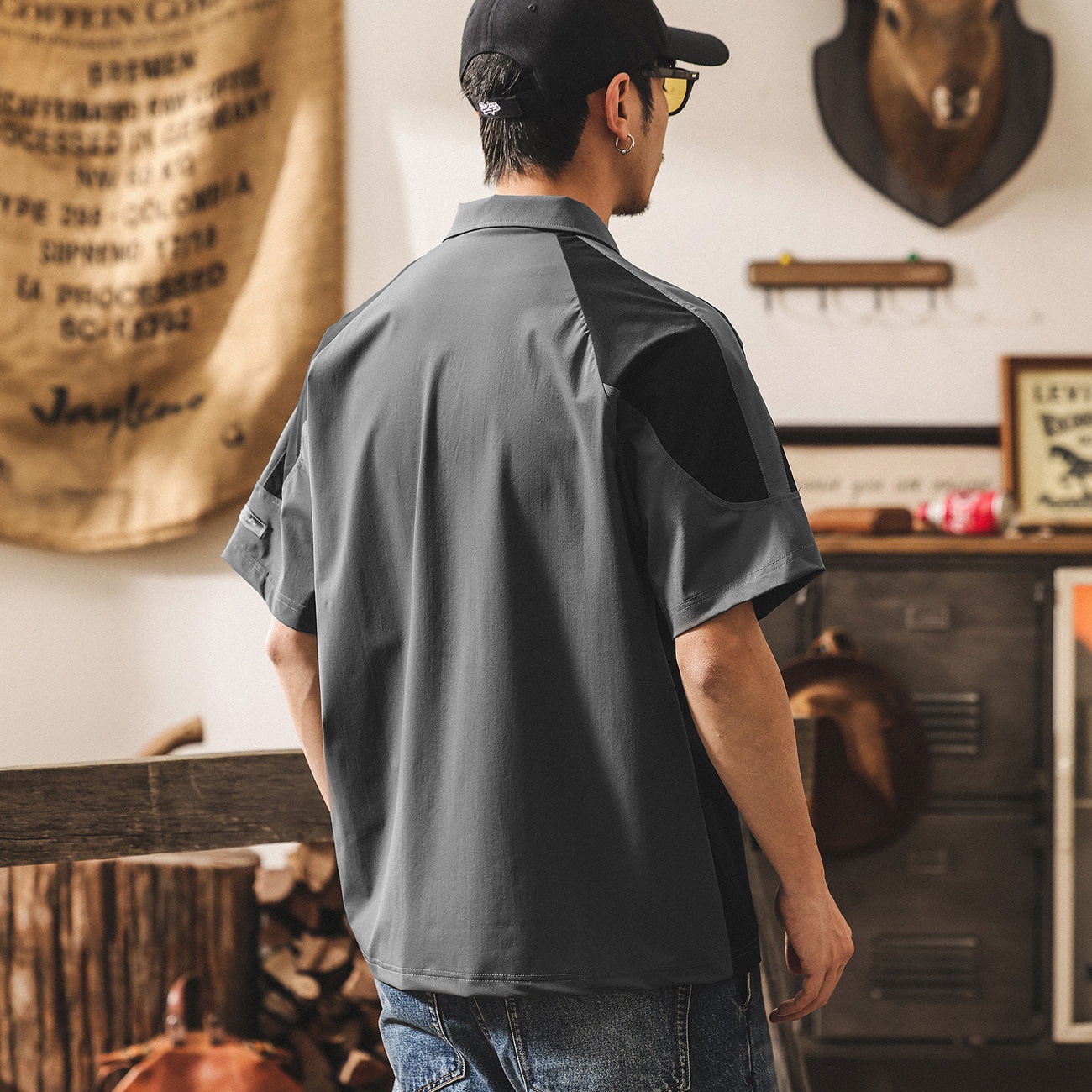 美式復古半拉鍊短袖Polo衫男夏季2026新款潮牌戶外通勤寬鬆T恤男