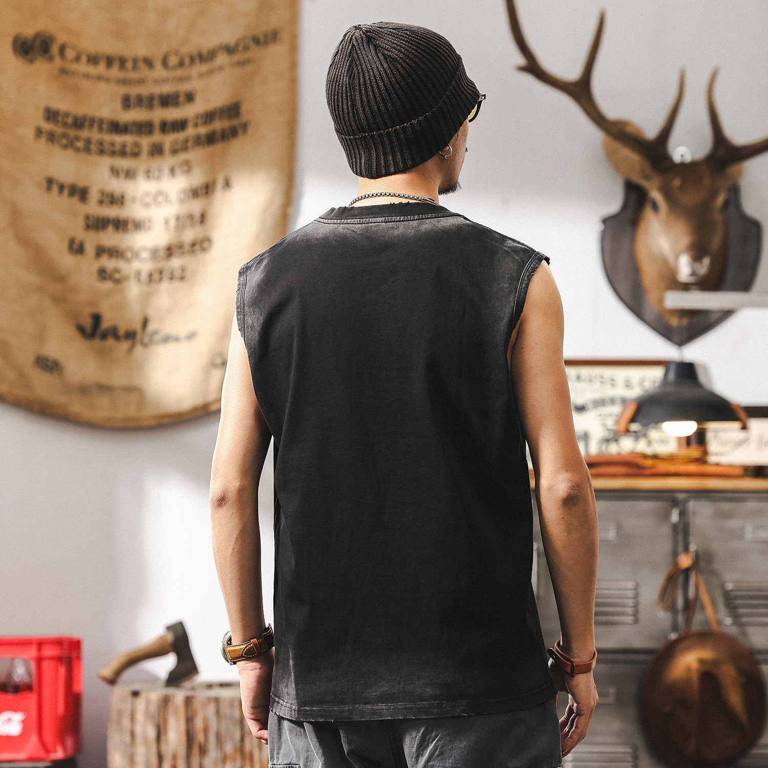 美式復古水洗運動健身坎肩背心男夏季2025新款潮流寬鬆無袖T恤男