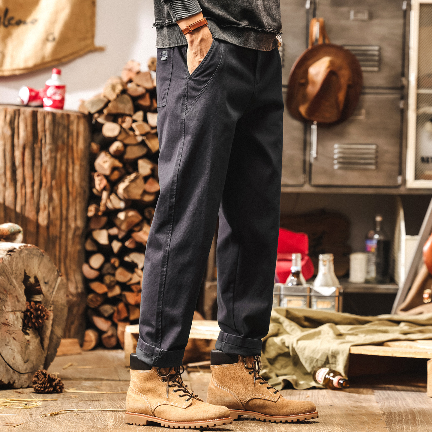 美式復古灰色工裝褲子男2025新款簡約百搭男士休閒褲寬鬆直筒長褲