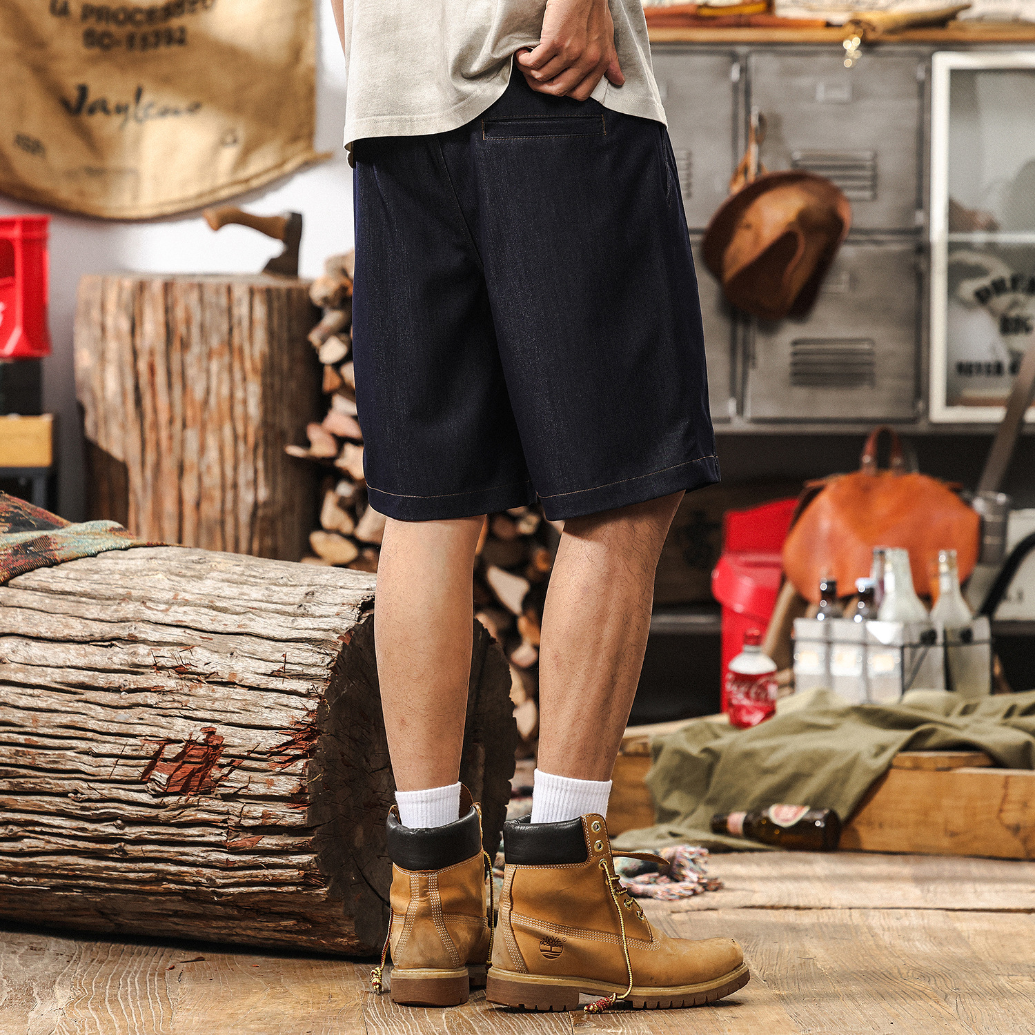 抗皺易打理美式復古丹寧牛仔短褲男夏季薄款休閒寬鬆直筒五分褲子