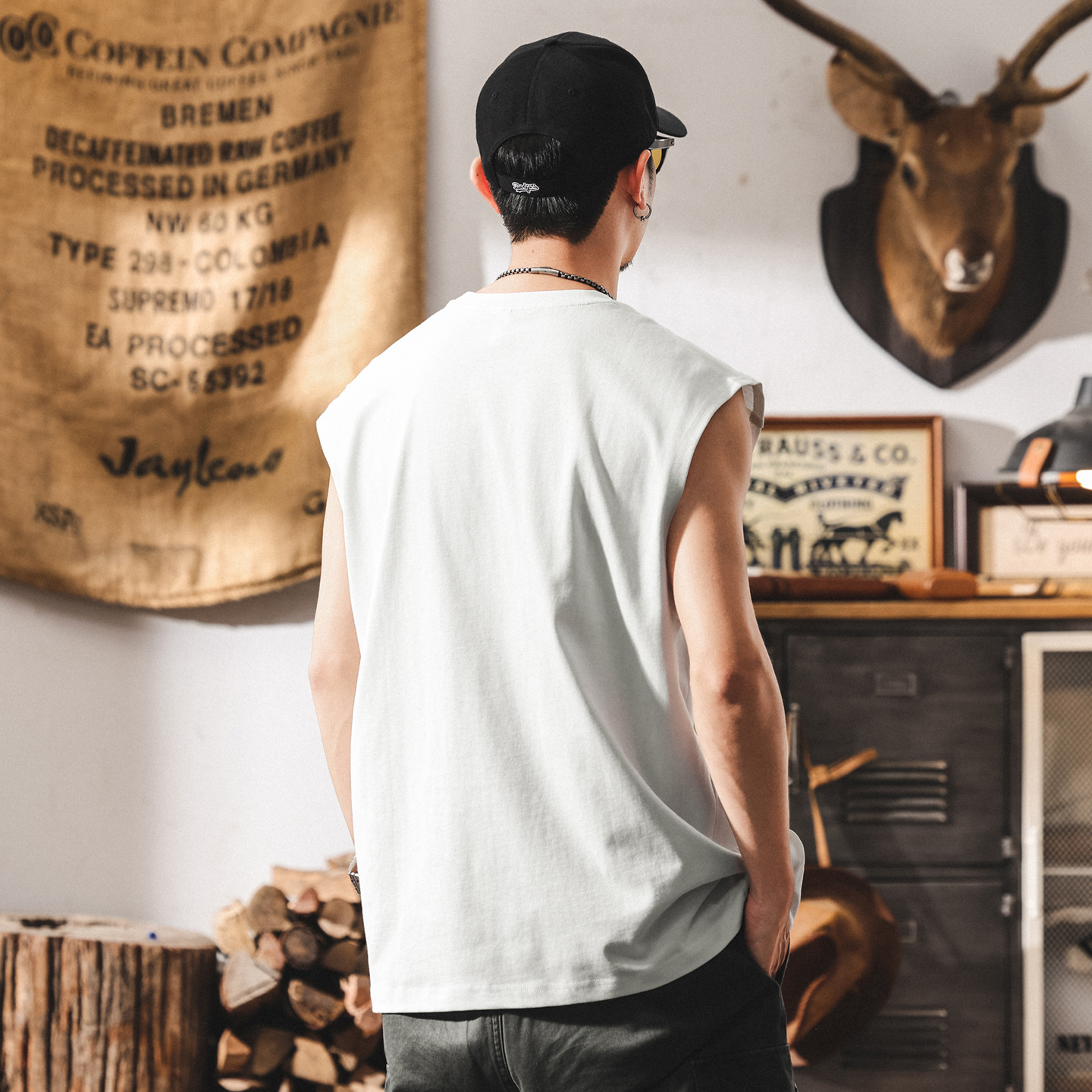 美式復古重磅280g男士背心夏季新款潮牌拼接坎肩寬鬆無袖純棉T恤