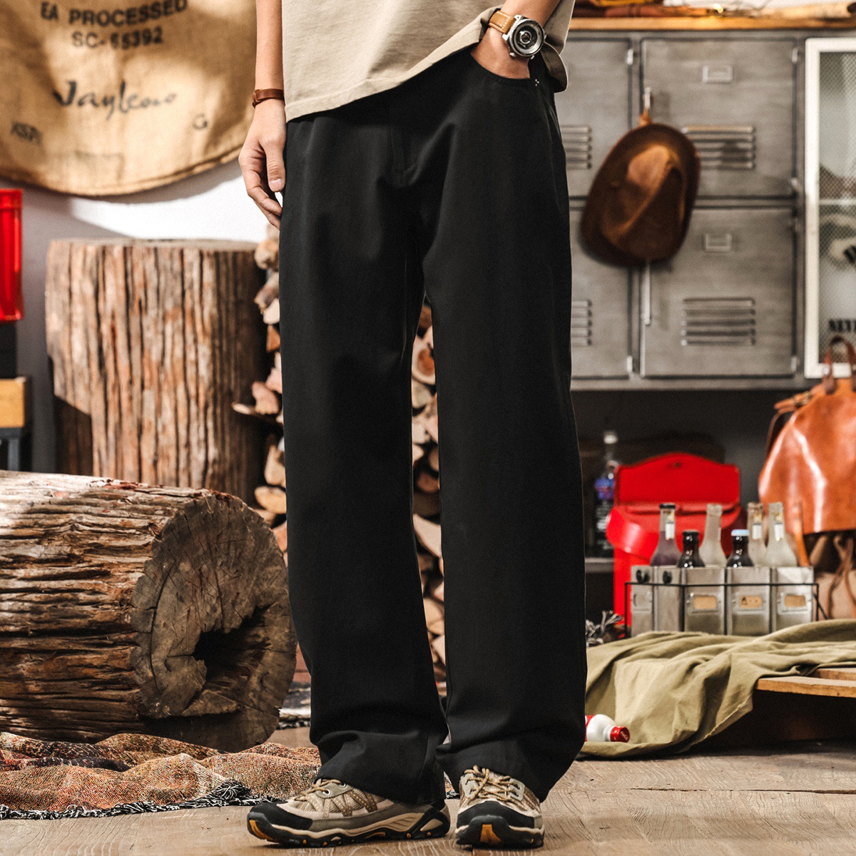 萊賽爾天絲薄款褲子男士夏季新款美式2025寬鬆大碼簡約直筒休閒褲