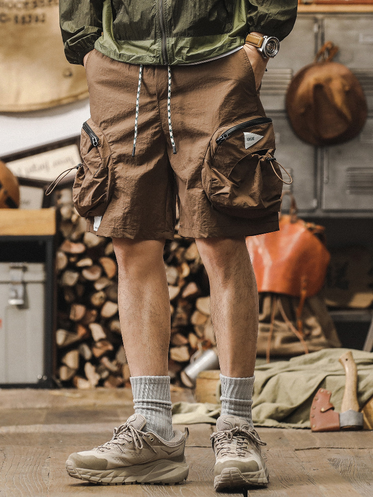 美式涼感防水工裝褲男夏季寬鬆大碼休閒褲男士戶外機能速乾五分褲