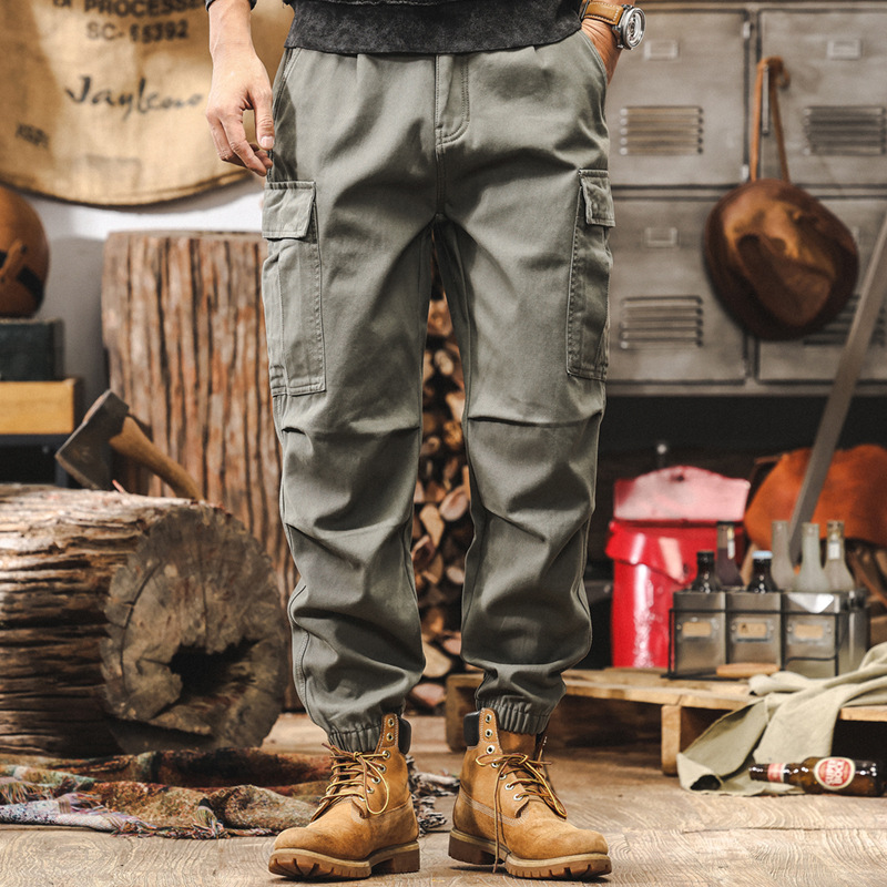 美式復古工裝褲子男秋冬款潮牌戰術機能傘兵褲寬鬆束腳加絨休閒褲