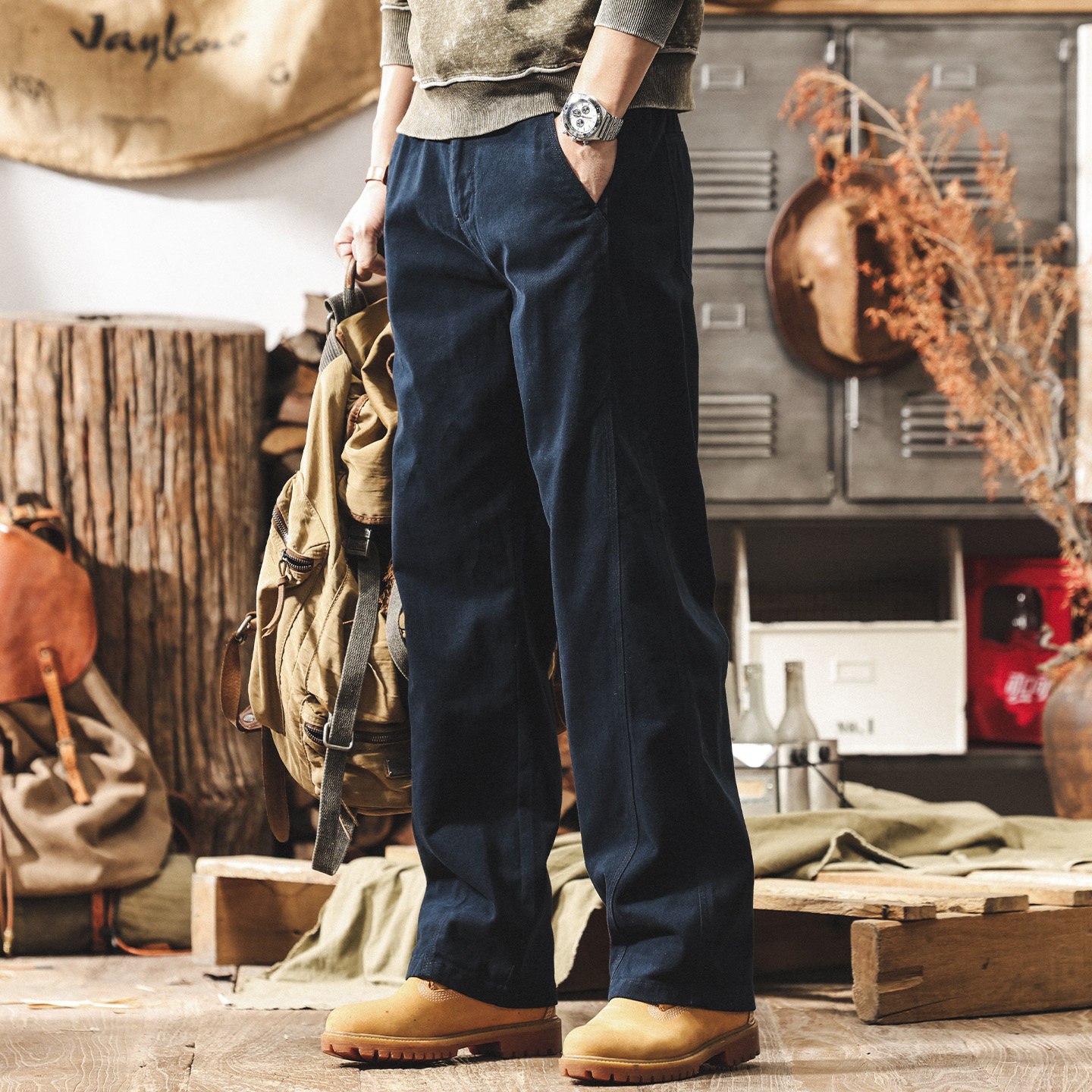 美式復古工裝褲子男款加絨2025冬季新款直筒男士褲子寬鬆休閒長褲