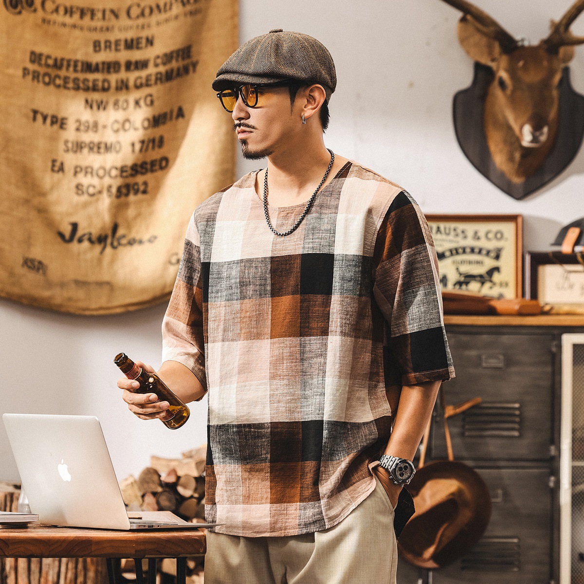 古典中式國風棉麻男士短袖t恤夏季新款潮牌老錢風復古休閒上衣男T