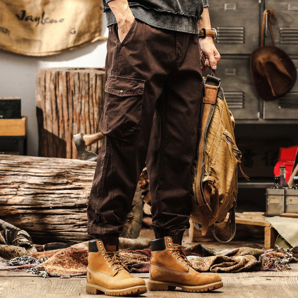 美拉德重磅復古咖色工裝褲子男秋季新款潮牌直筒寬鬆男士休閒褲潮