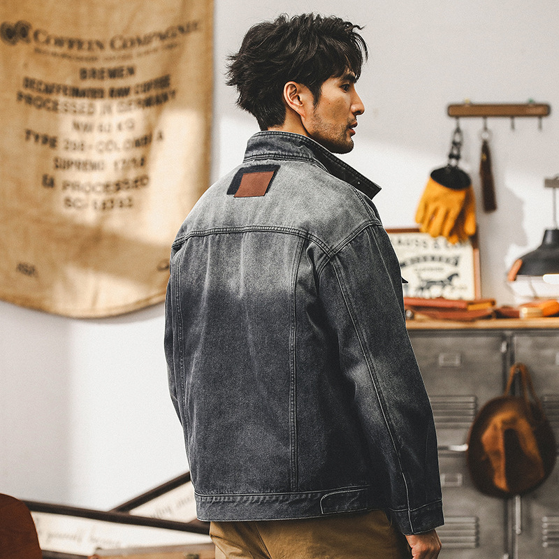 美式重磅複古牛仔外套男秋季2024新款潮牌水洗帥氣機車工裝夾克男
