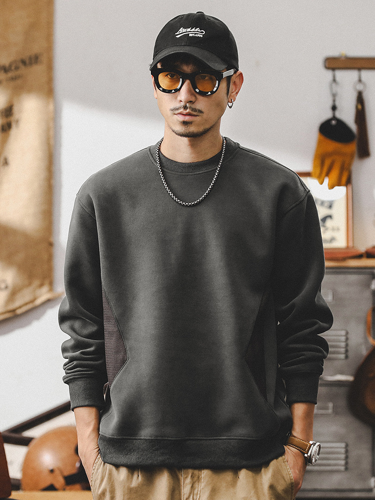 杰雷諾美式重磅復古衛衣男秋季潮牌拼接寬鬆長袖上衣簡約休閒男裝