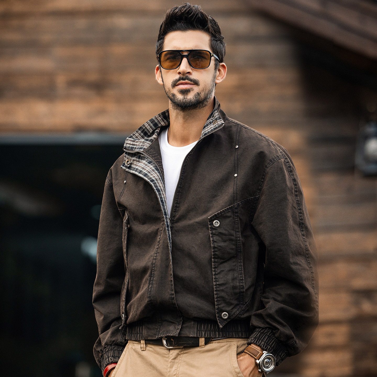 美式重磅復古飛行工裝夾克男春季新款寬鬆機車服帥氣短款男士外套