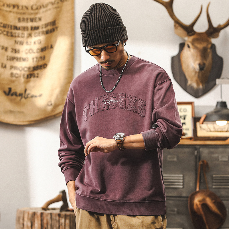 杰雷諾380g重磅紫色衛衣男秋季美式經典復古水洗上衣寬鬆痞帥男裝