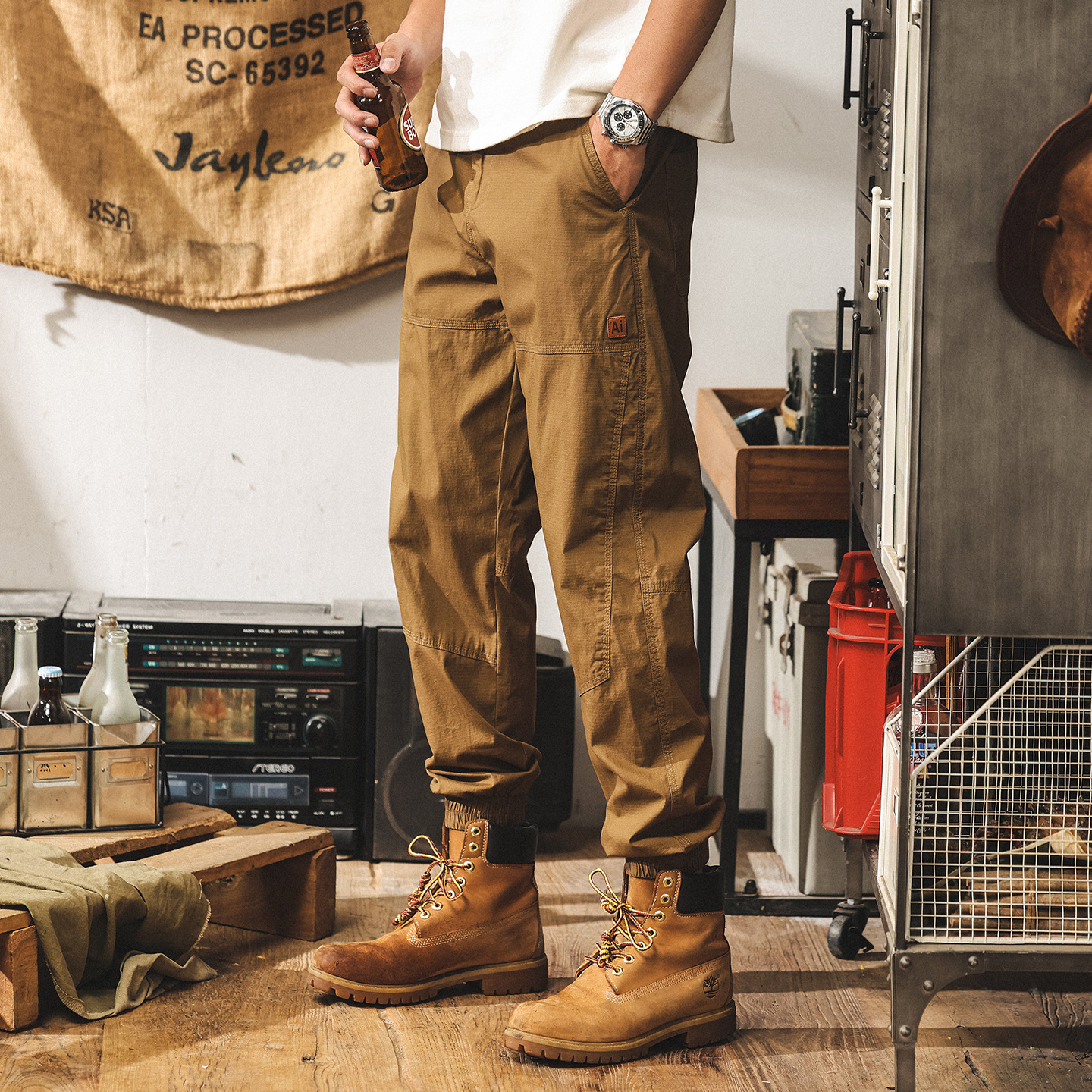 美式復古卡其色工裝褲子男士2025新款寬鬆直筒休閒褲男秋季長褲潮