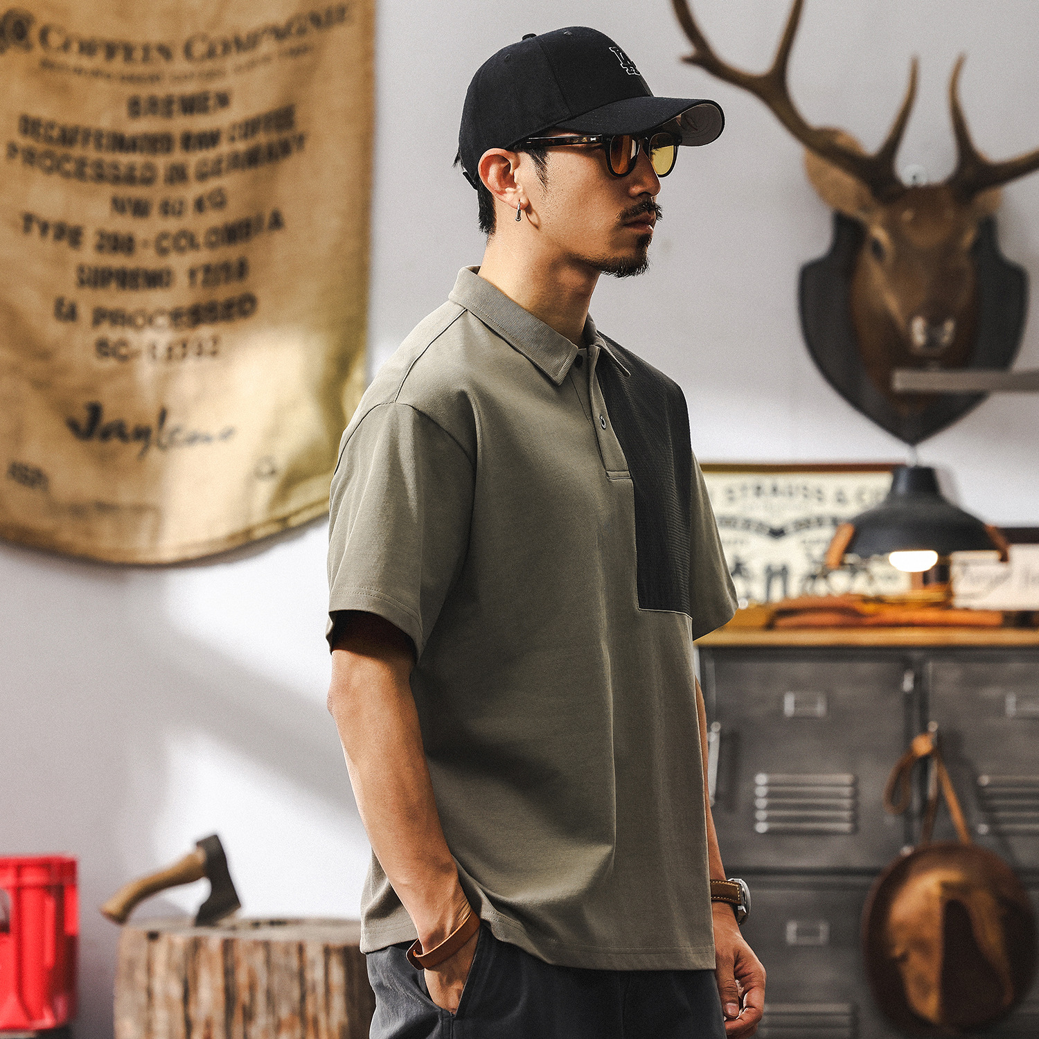 短袖男夏季2025新款男士Polo衫潮牌美式復古寬鬆上衣半袖男裝T恤