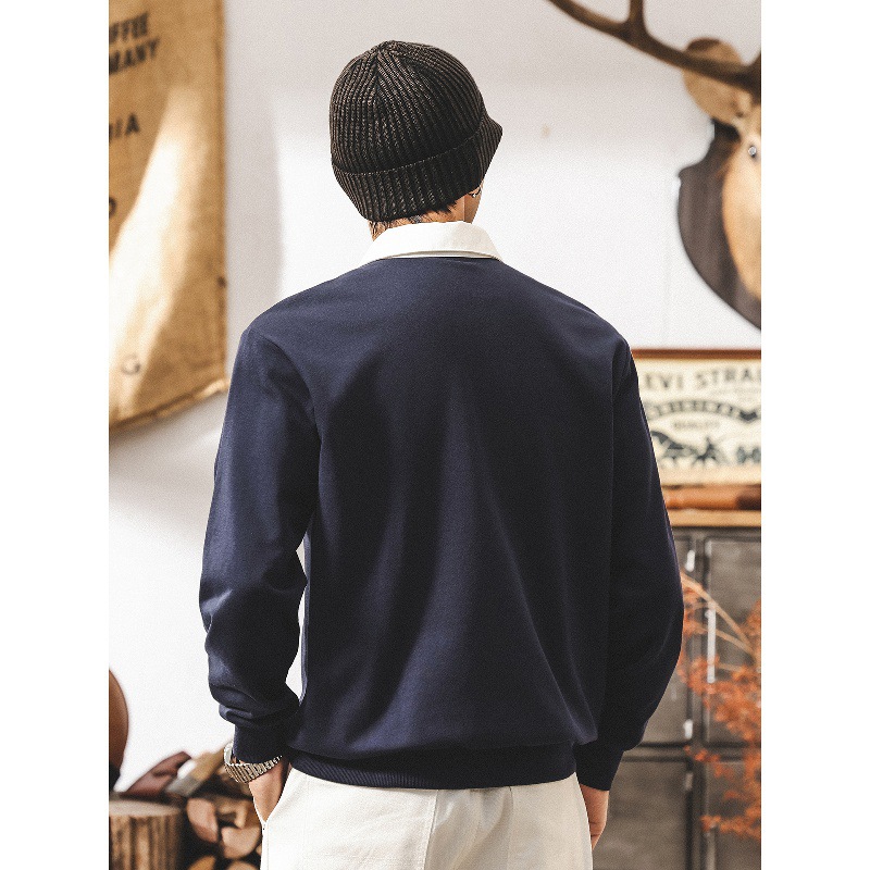 美式復古280g重磅衛衣男春秋款寬鬆撞色翻領Polo衫男長袖休閒上衣