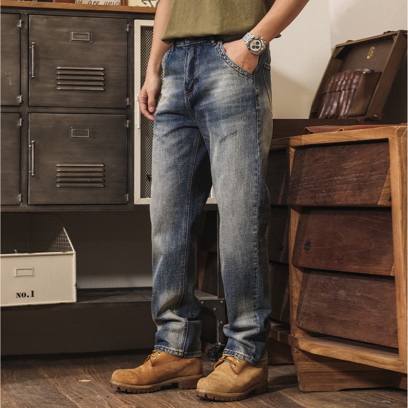 美式復古磨白水洗牛仔褲男直筒2026新款潮牌男褲寬鬆男士休閒長褲