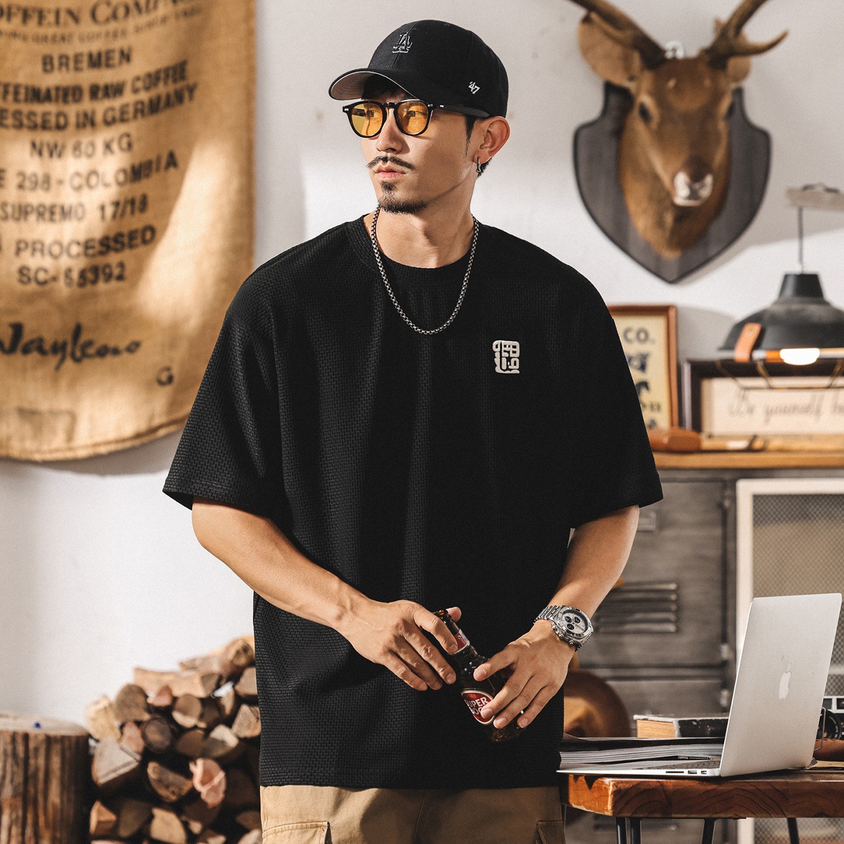 冰絲涼感抑菌男士t恤短袖夏季2025新款寬鬆速幹防曬休閒半袖上衣