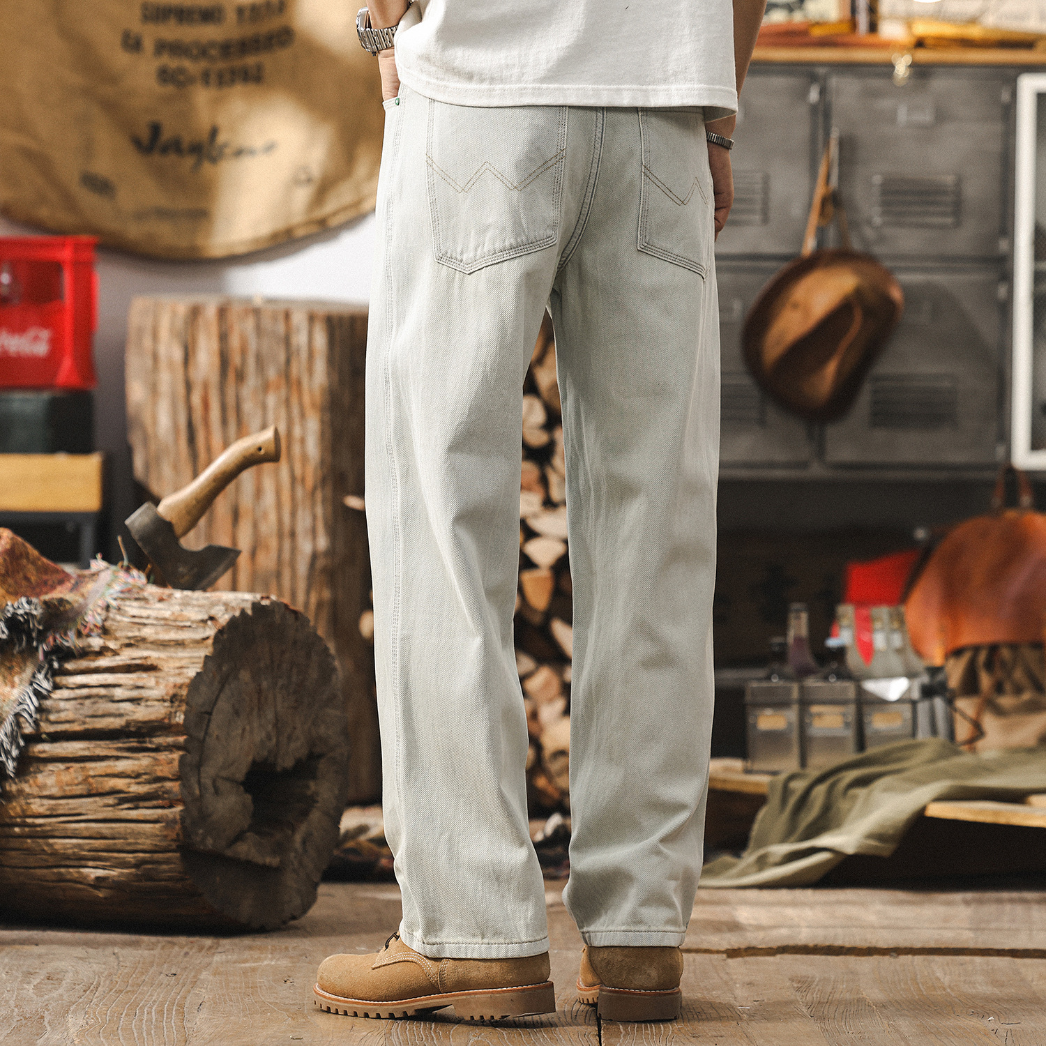 美式復古淺色牛仔褲男直筒夏季2025新款潮牌褲子男寬鬆休閒長褲子