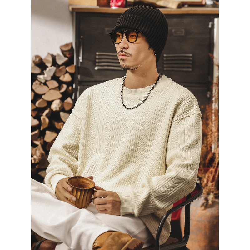 美式復古重磅t恤男長袖秋季潮牌空氣層衛衣男春秋寬鬆針織衫外套