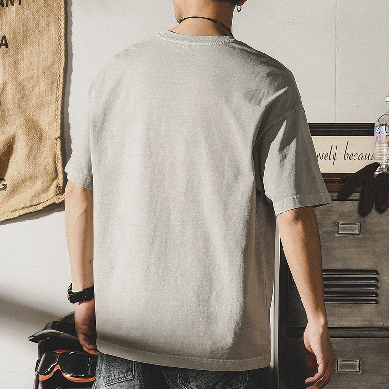 杰雷諾美式復古短袖T恤男圓領體恤男士夏季純色打底衫內搭上衣潮T