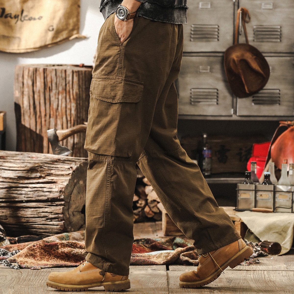 美式戶外機能工裝褲子男直筒秋季新款美拉德復古通勤寬鬆休閒褲男