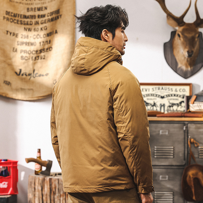 90%白鴨絨冬季工裝羽絨服男潮牌美式復古石墨烯機能連帽秋冬外套