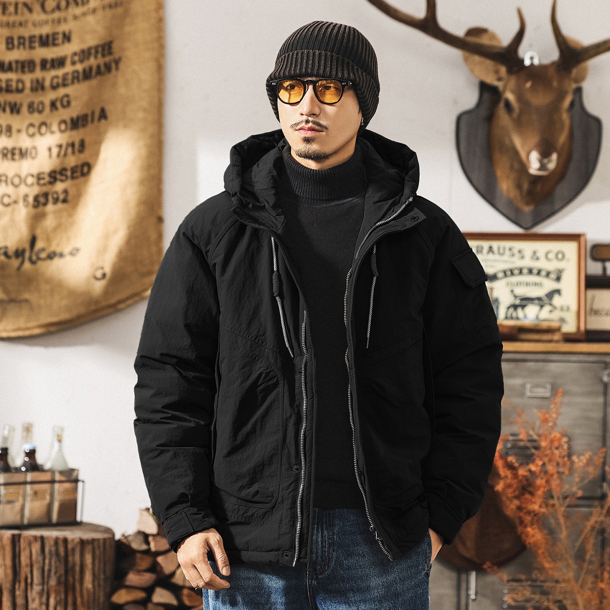 美式復古90%鴨絨工裝羽絨服男冬季潮牌戶外山地獵裝防水連帽外套