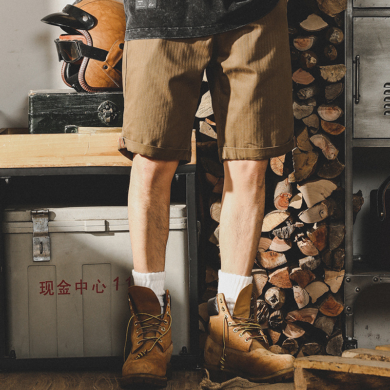 320g重磅斜紋質感美式復古工裝短褲男夏季日系阿美咔嘰五分褲