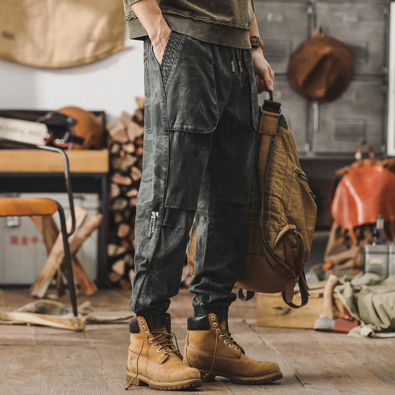 杰雷諾叢林獵裝工裝褲男春秋款寬鬆直筒男士休閒褲潮牌春季束腳褲