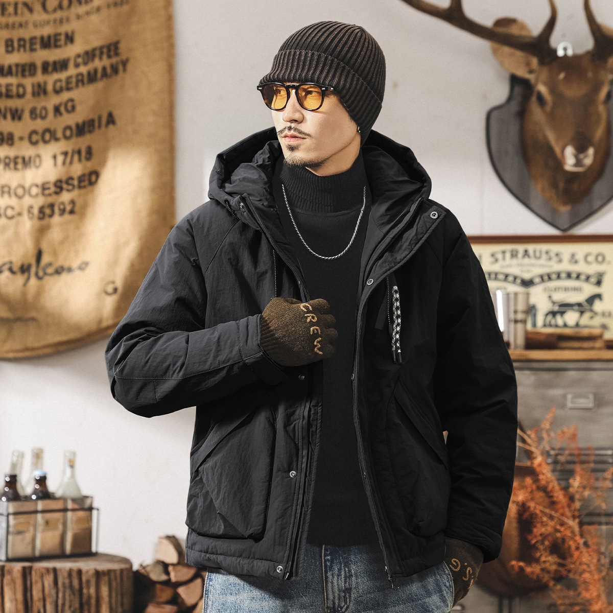 美式復古高充絨90純白鴨絨工裝羽絨服男冬季加厚保暖禦寒男士外套