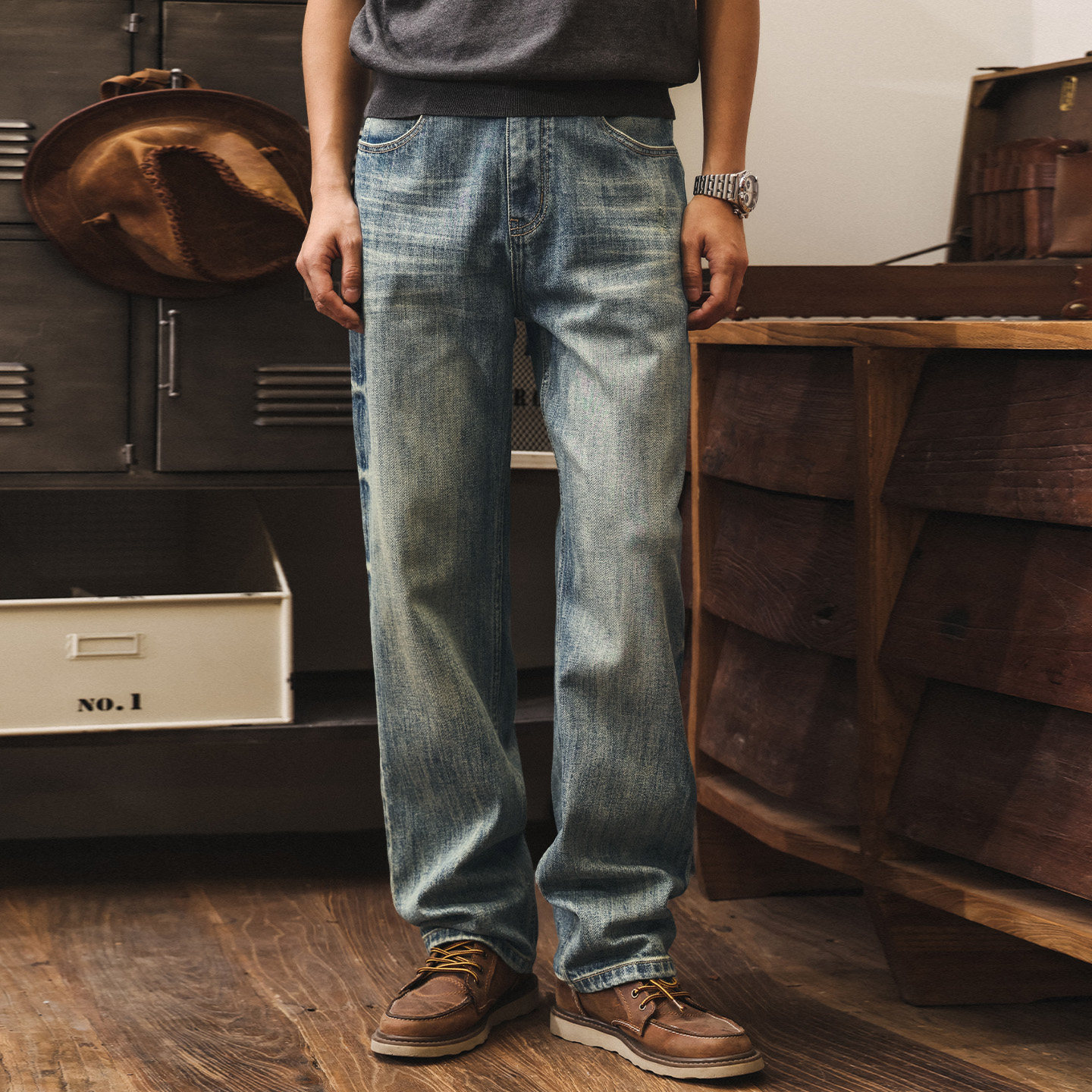 美式復古水洗牛仔褲男春季2026新款潮牌褲子男款直筒寬鬆休閒長褲