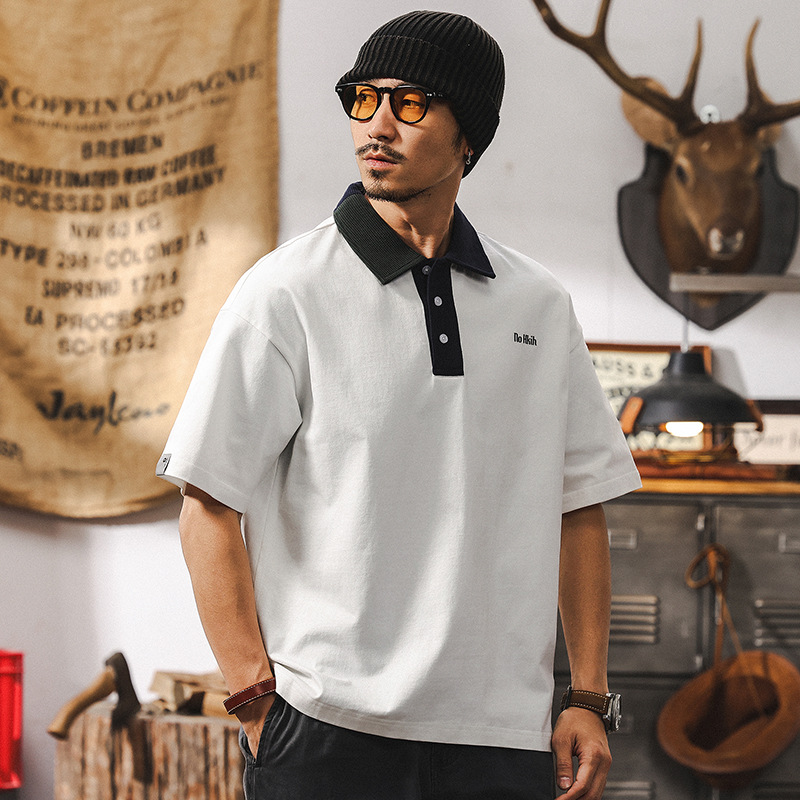 美式復古男士polo衫短袖男夏季2025新款潮牌重磅T恤寬鬆男士上衣T