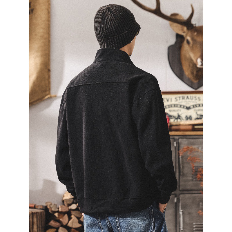 美式復古歐棉絨380g重磅衛衣男春秋潮牌新款寬鬆半高領針織外套男