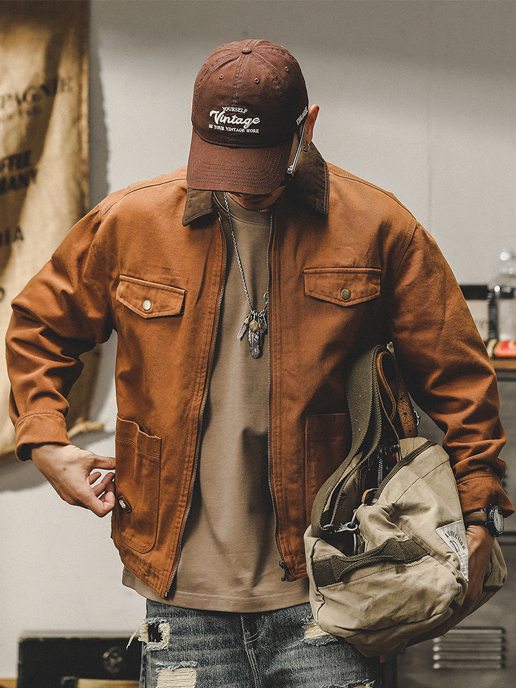 美拉德工裝夾克男2024年春秋款美式復古重磅寬鬆休閒底特律外套男