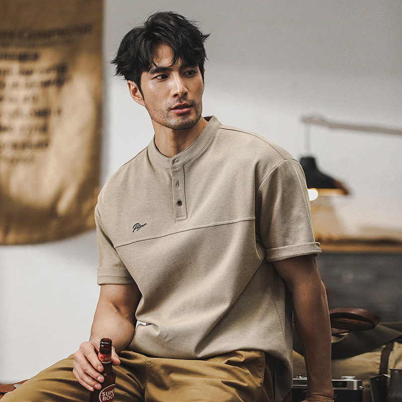 美式重磅Polo衫男短袖夏季2024新款寬鬆潮牌亨利衫簡約休閒T恤男