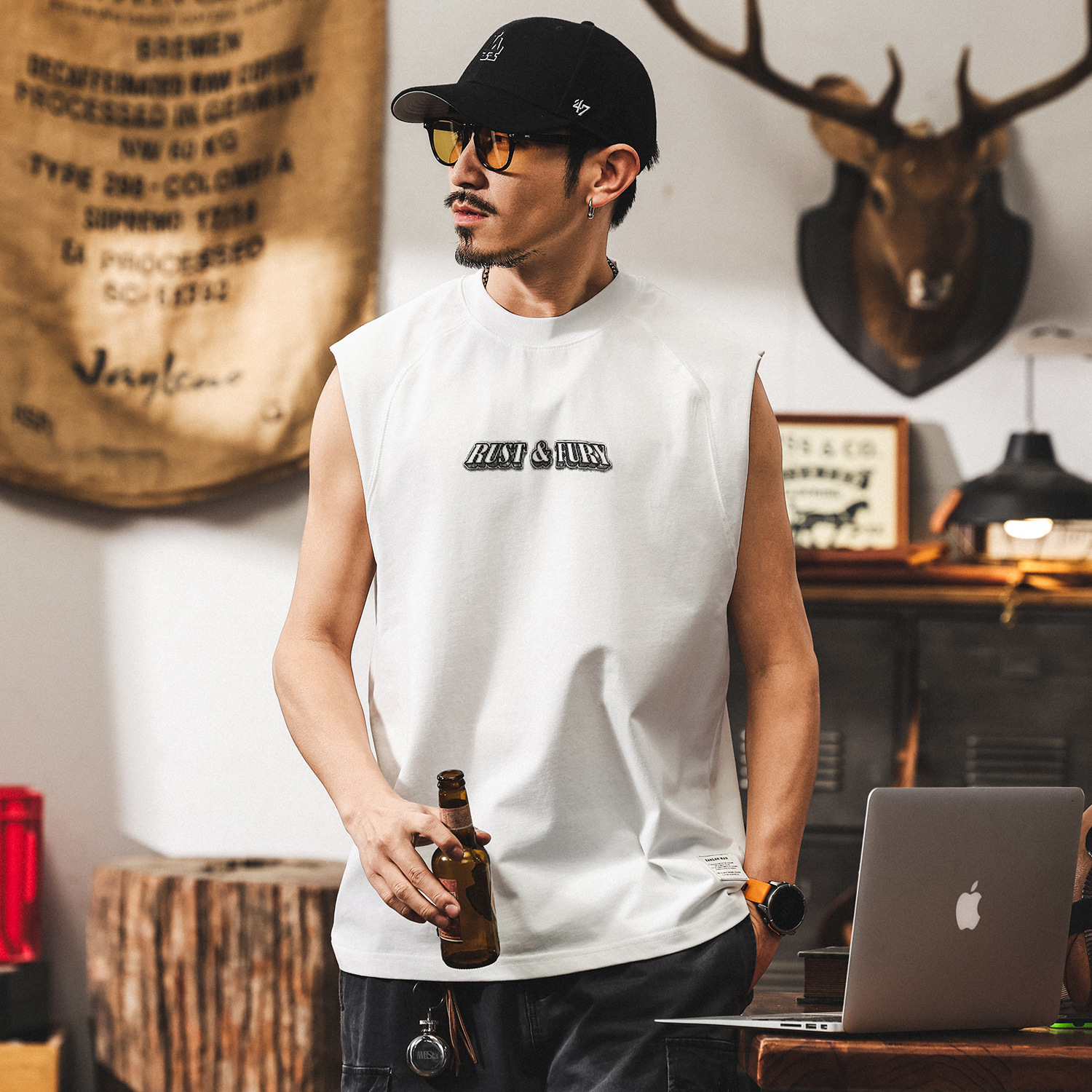 美式復古運動健身背心男款夏季寬鬆無袖男T恤潮牌坎肩上衣男