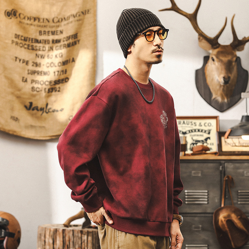 美式復古300g重磅紅色衛衣男秋冬款潮牌衣服男士秋季寬鬆上衣男款