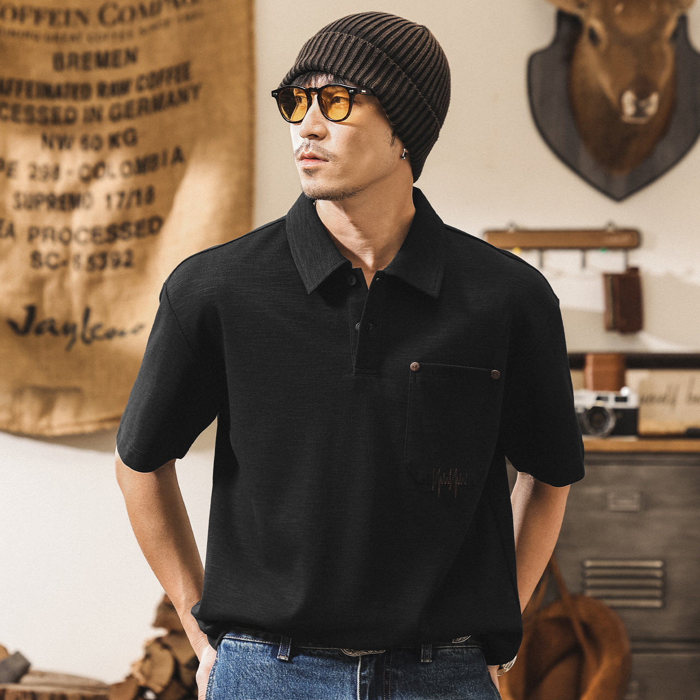 美式復古男士Polo衫短袖夏季2026新款潮牌男裝T恤男寬鬆半袖上衣