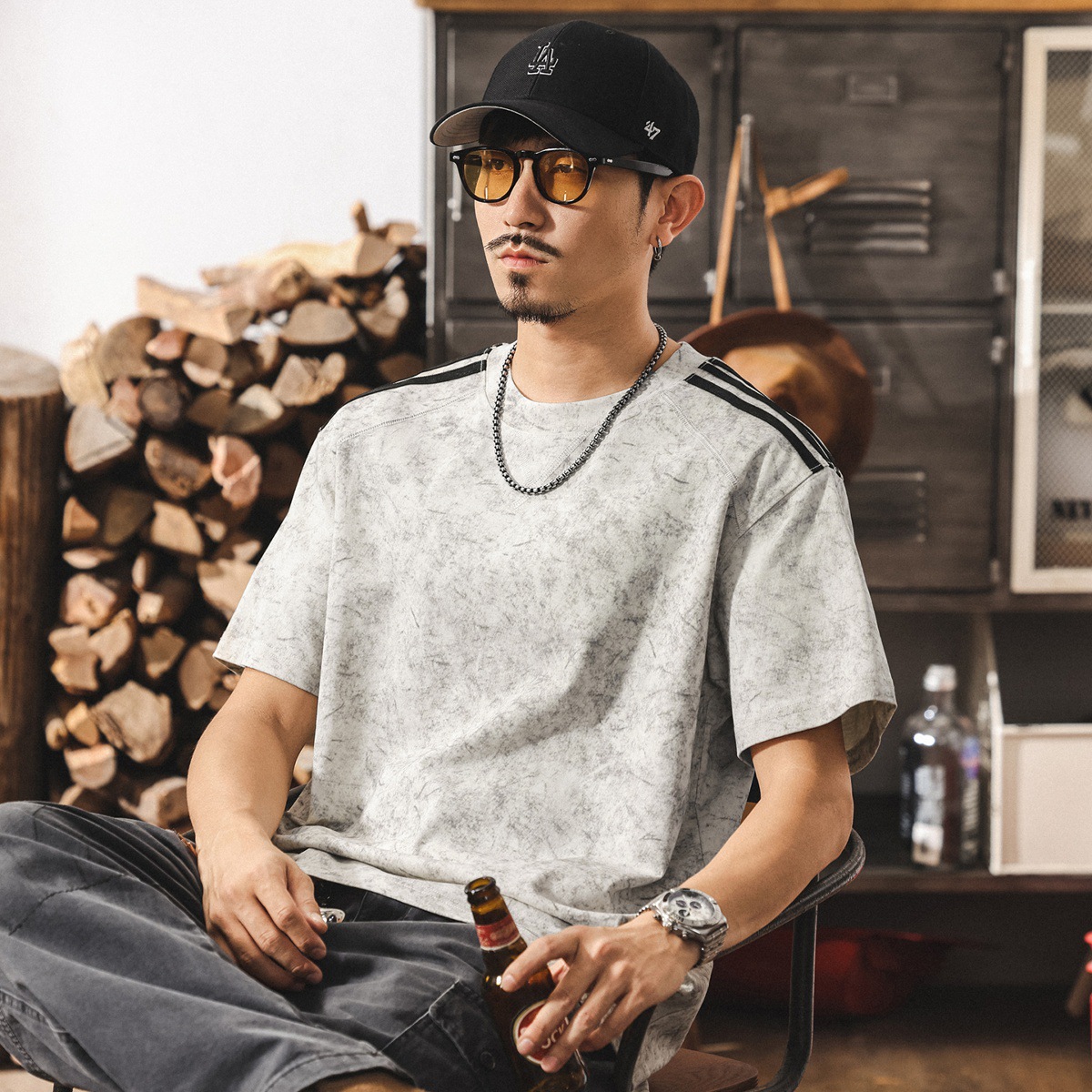 美式潮流扎染短袖t恤男夏季新款潮牌高級感痞帥寬鬆男士純棉上衣T